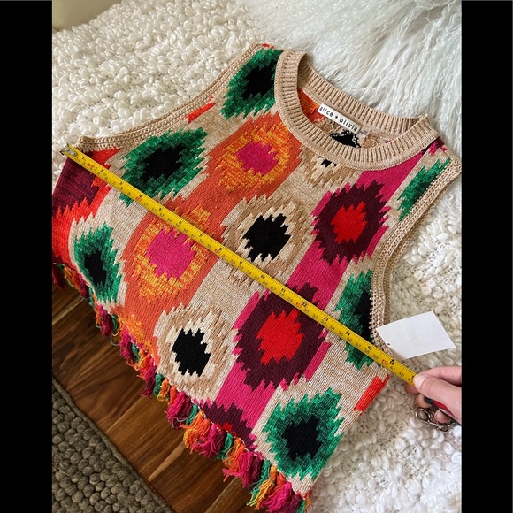 Alice + Olivia size S/ M Reva Aztec Fringe Peplum Knit Tank Top with Tassels - Picture 2 of 5